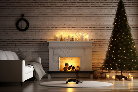 圣诞家装白色壁炉和沙发背景