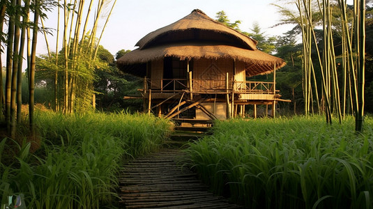 竹林木屋简陋的木屋背景