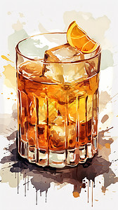 威士忌鸡尾酒加冰的威士忌插画