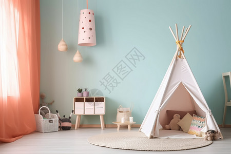 粉色帐篷现代儿童房背景