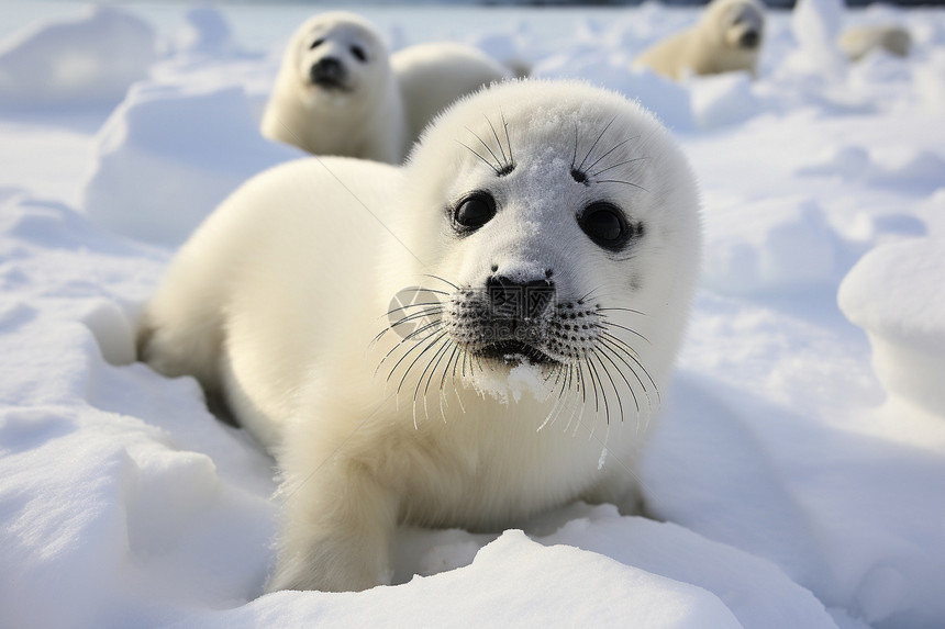 雪地中可爱的小海豹图片