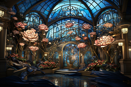玫瑰窗装饰的建筑景观背景图片
