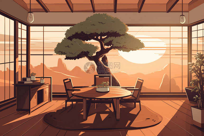 会议室和盆景树图片