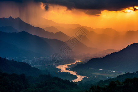 日落的都江堰高清图片