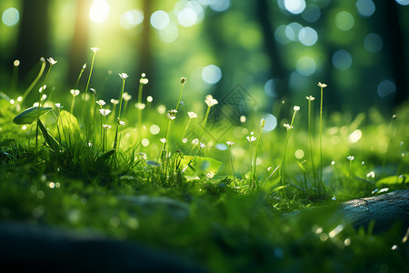 闪亮露珠绿草清晨的绿草背景