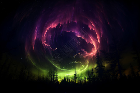 神秘夜空下的炫彩极光背景图片