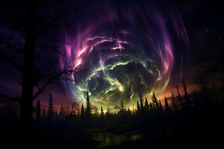北极光下的神秘森林图片