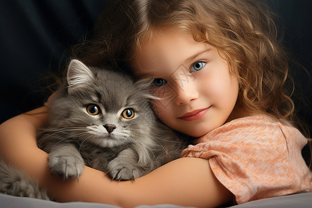 沙发上抱着猫咪的女孩图片