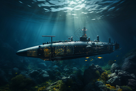 潜艇探索深海图片