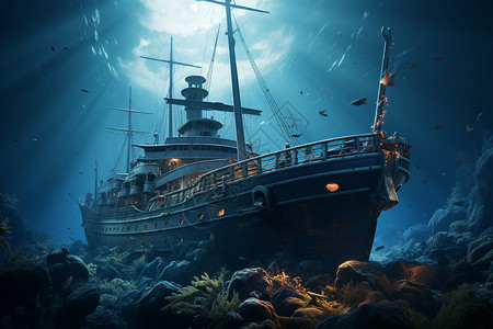 深海沉船背景图片