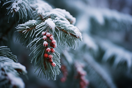 公园中雪覆盖的树枝背景