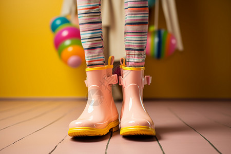 粉色地面上的粉色雨靴图片
