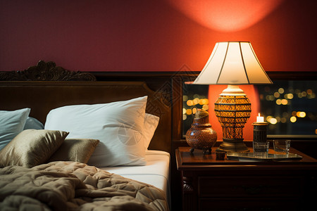 带床头灯的温馨卧室场景背景图片