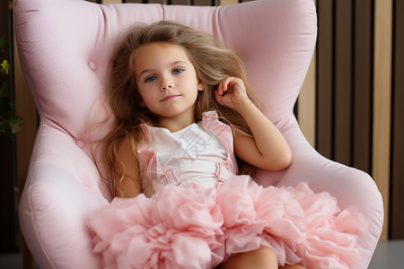粉色椅上的唯美女子图片