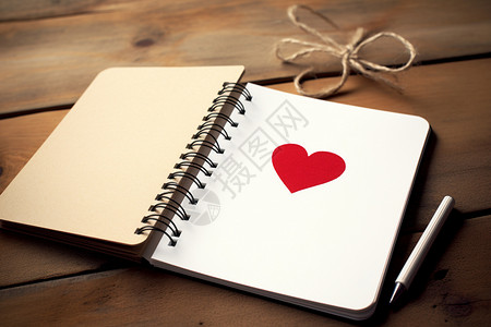 打开红心笔记本上的浪漫红心背景