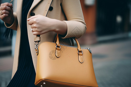 时尚女性拎着手提包背景图片