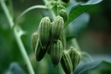 绿色芝麻草叶上的芽苞高清图片