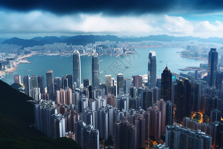 香港夜景城市天际线图片