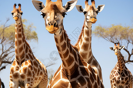 草丛中的一群长颈鹿图片