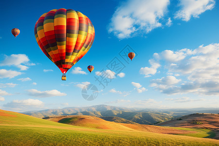 草原之旅翱翔蓝天的热气球之旅背景