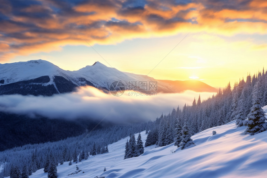 雪山日落图片