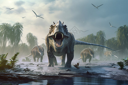 侏罗纪恐龙穿越森林的恐龙设计图片