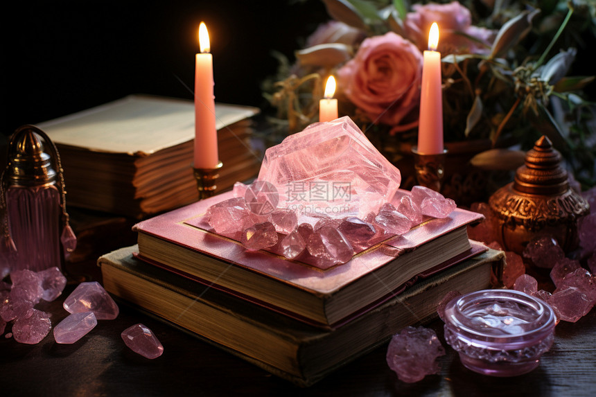 粉红色晶石和蜡烛图片