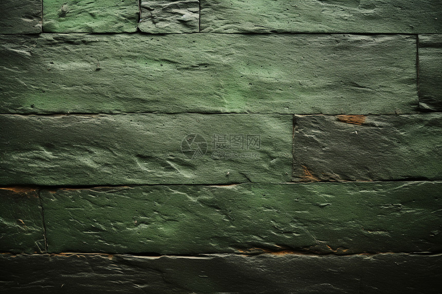 一面绿色的砖墙图片