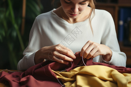 缝衣服的女人高清图片