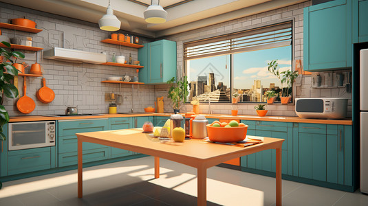 简单厨房简单色调的厨房插画