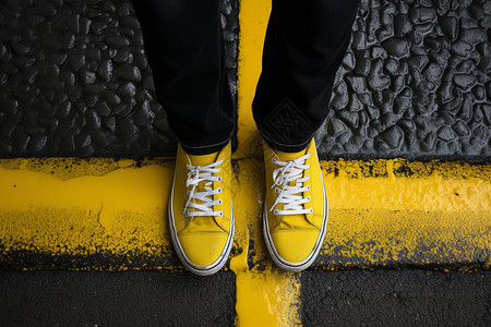 独特视角的黄色板鞋背景图片