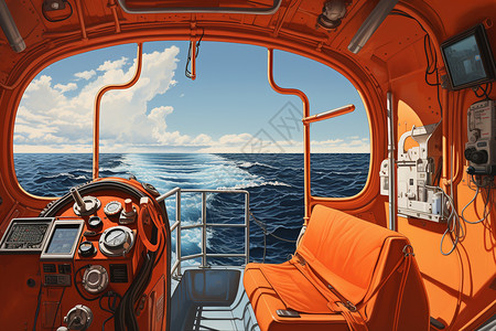 船舱内海洋中救生艇舱内画面插画