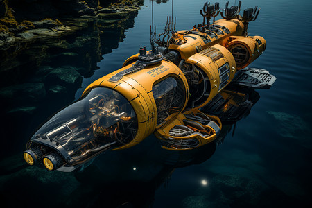 海底黄色潜艇在漂浮的水面上图片
