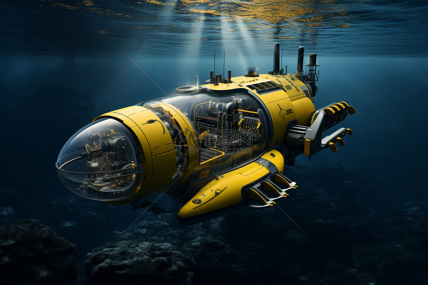 浮在海洋中的黄色潜艇图片