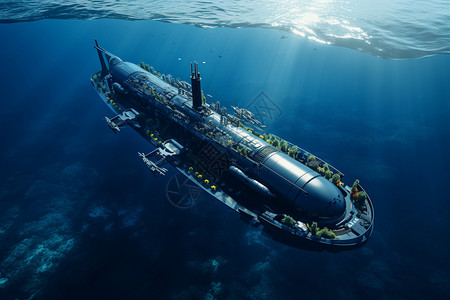 深海航行的潜艇高清图片