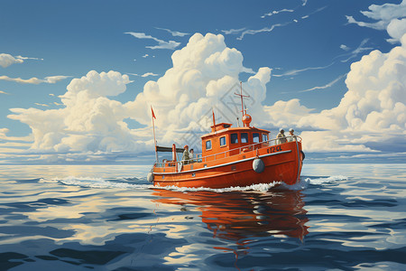 海上船舶海上的救生艇插画