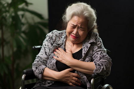 捂着胸口的老年女人背景图片