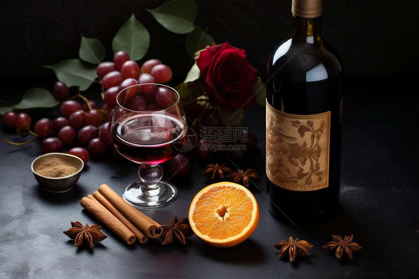 红酒和香料图片