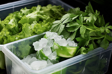 冷冻的食物生菜冻结的蔬菜盒背景