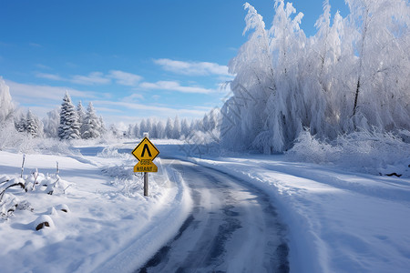 雪地里的公路图片