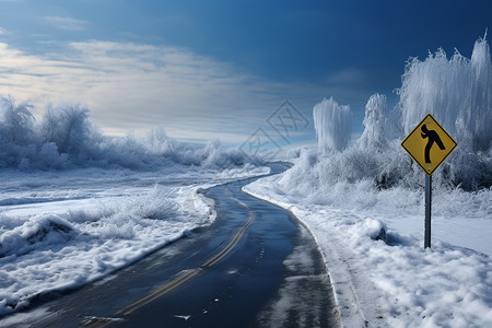 积雪山林间的公路图片