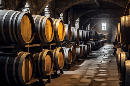 地窖酒窖中的葡萄酒背景