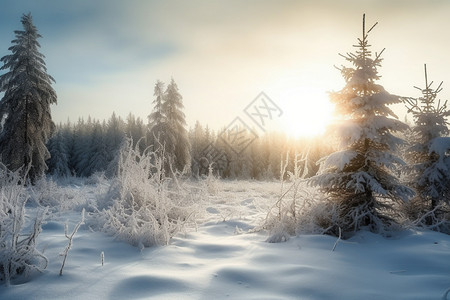 阳光照耀下的雪景图片