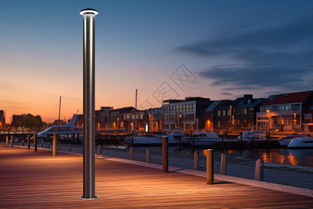 港口的太阳能城市街灯高清图片