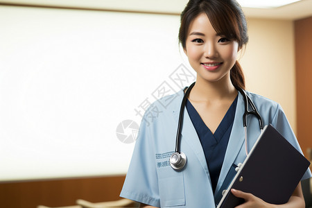 身着蓝色手术服的医护女性图片