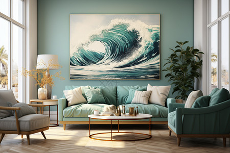波浪曲线大海里的波浪挂画背景