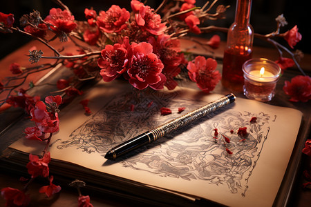 红梅毛笔画传统毛笔画高清图片