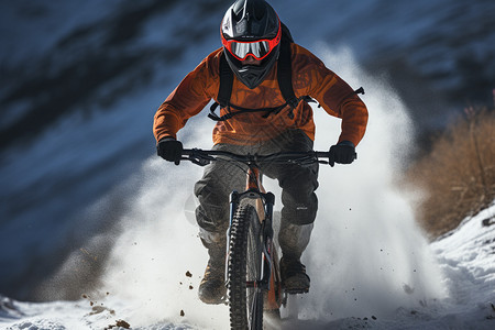 自行车赛车手骑自行车在雪地上比赛背景
