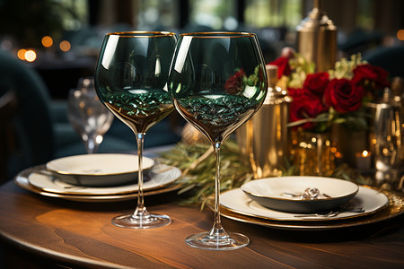 桌子上的餐具和酒杯背景图片