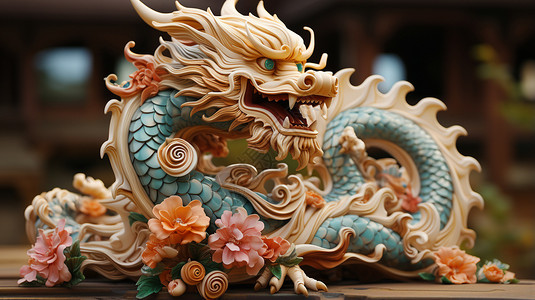 中国龙雕像背景图片